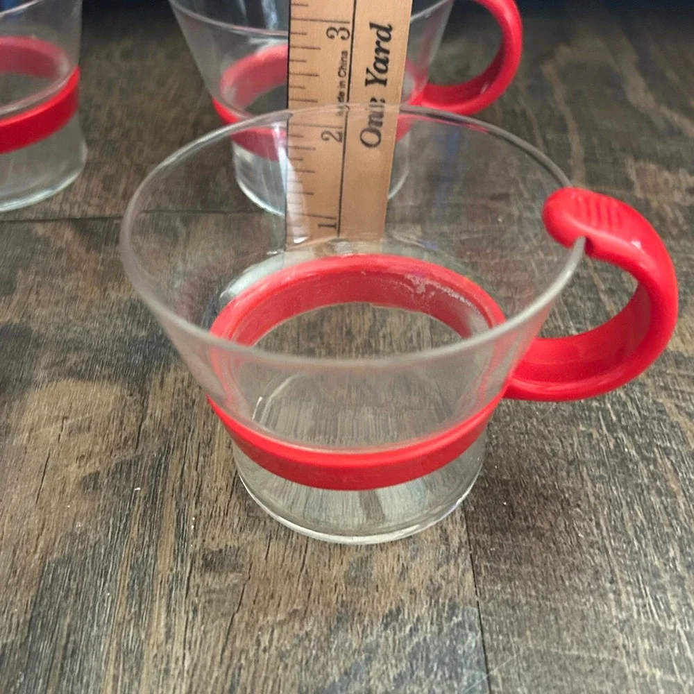 Vintage 80s Bodum Bistro Espresso Cups Set of 4 Red Handle Glass Demitasse